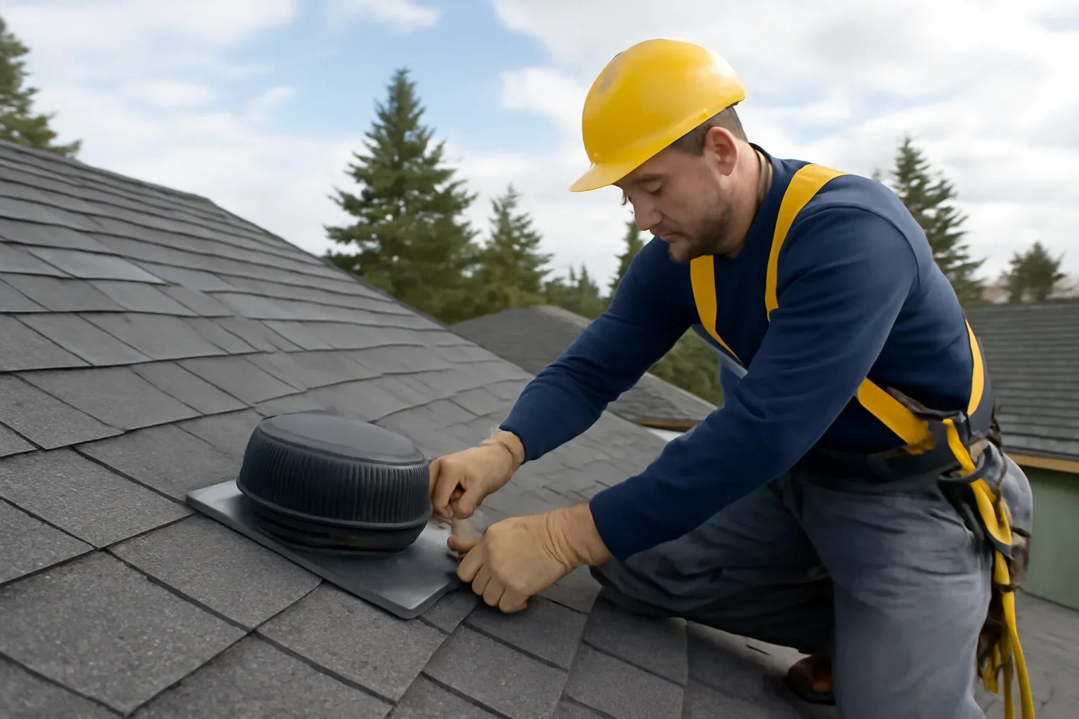 Professional roofing work related to attic and roof ventilation