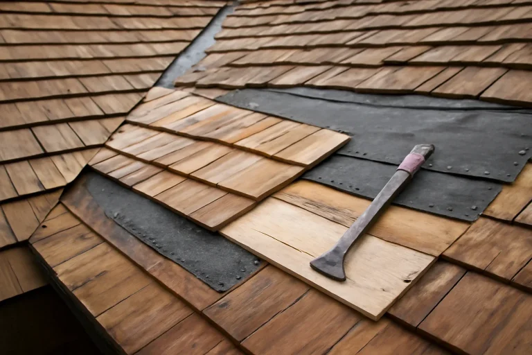 Roof detail supporting cedar roof maintenance, repair and replacement options