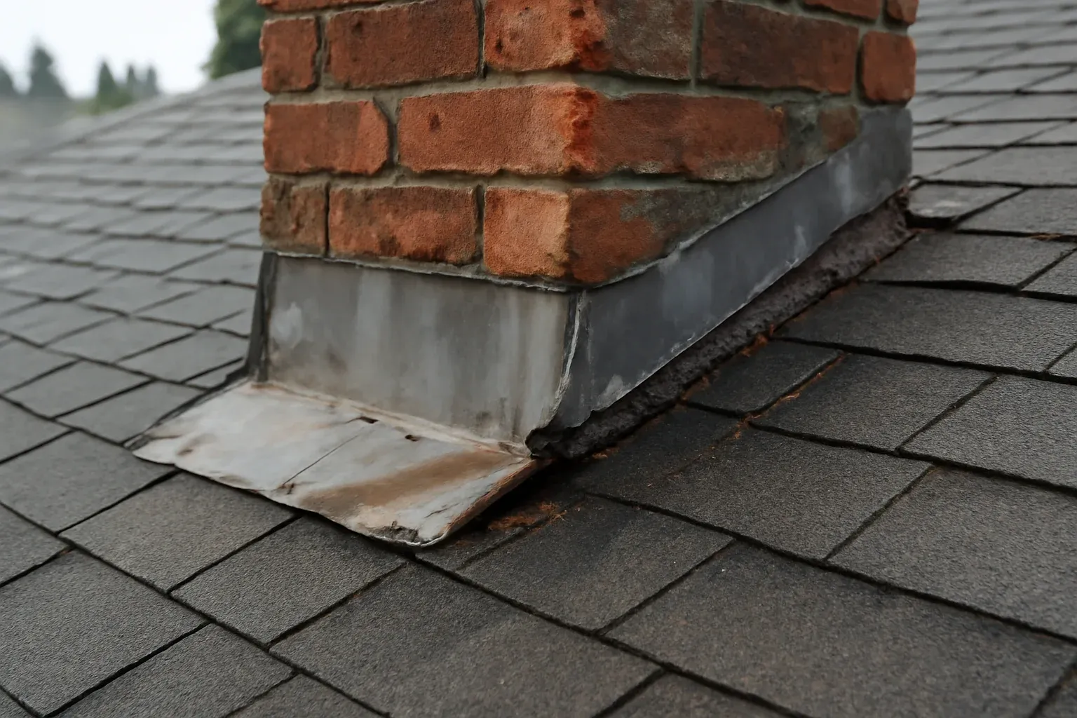 Roof detail supporting chimney flashing problems: repair or replacement?