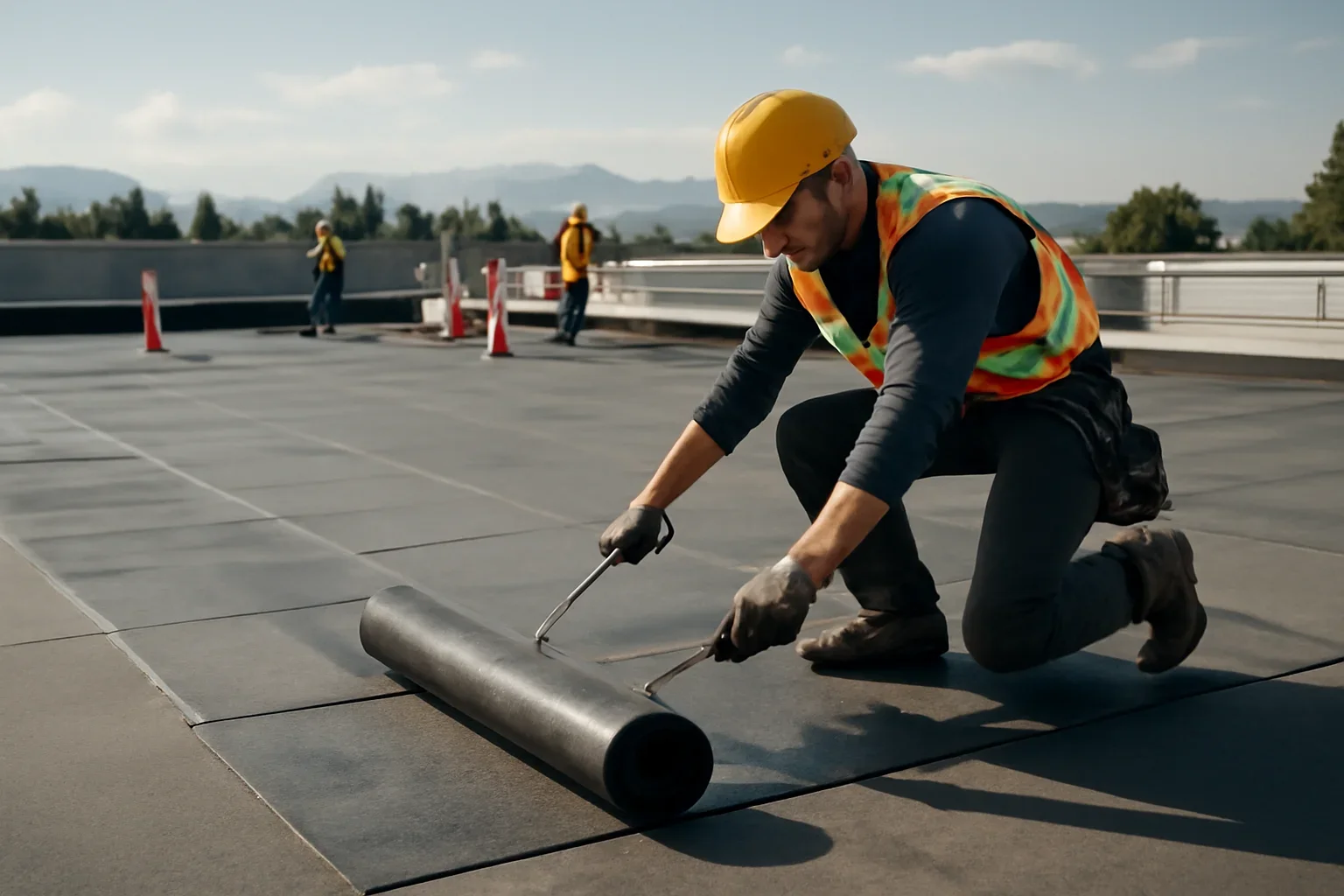 Professional roofing work related to commercial flat-roof repair