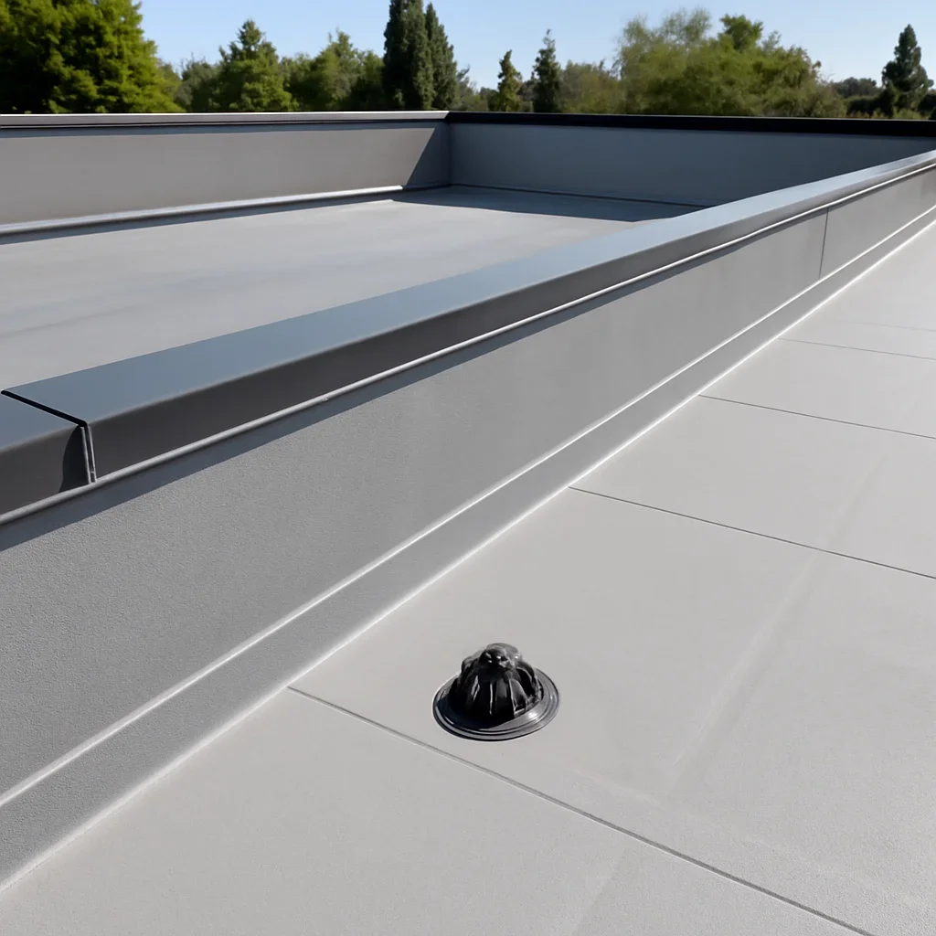 Completed roofing detail associated with commercial flat-roof repair