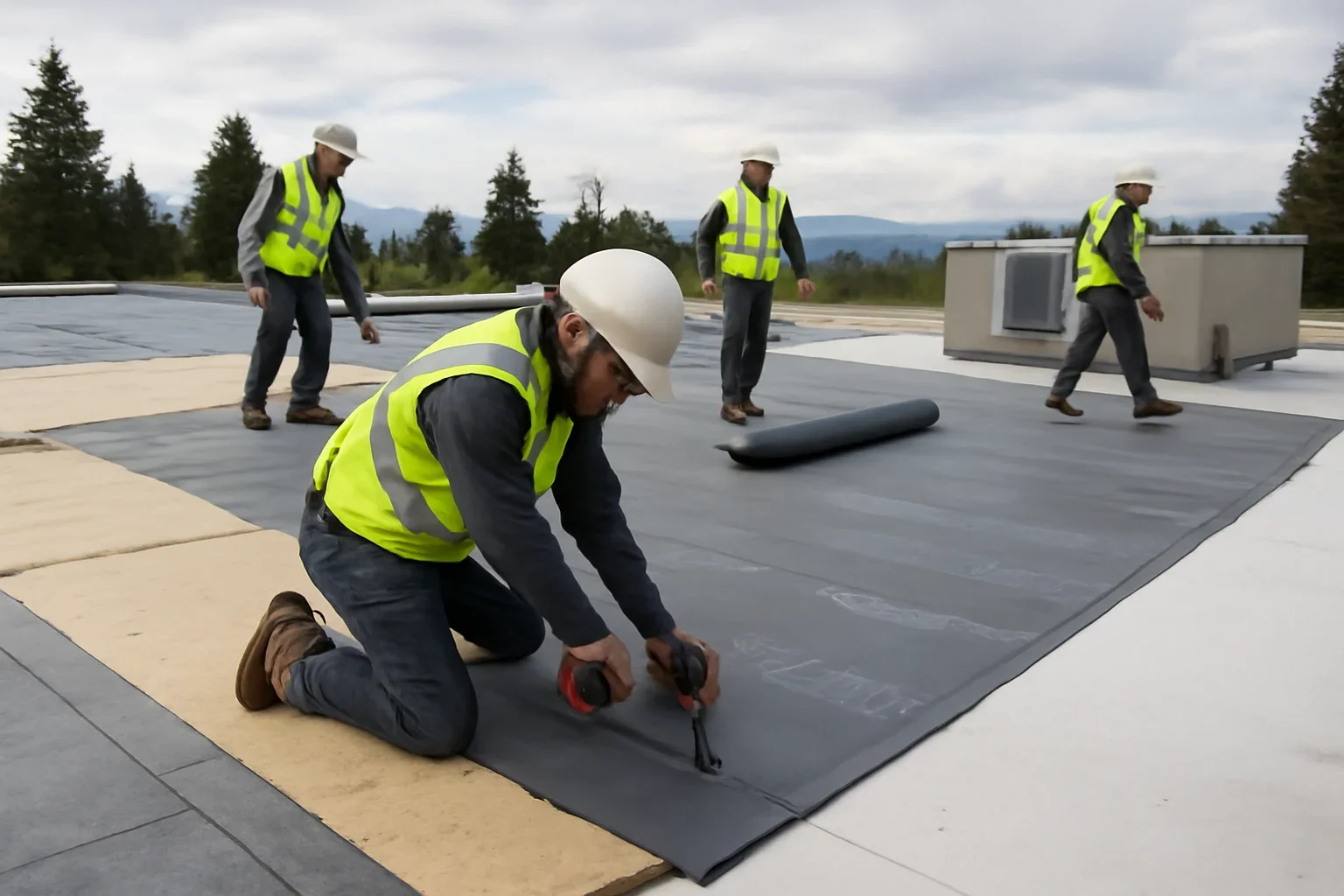 Professional roofing work related to commercial roof replacement