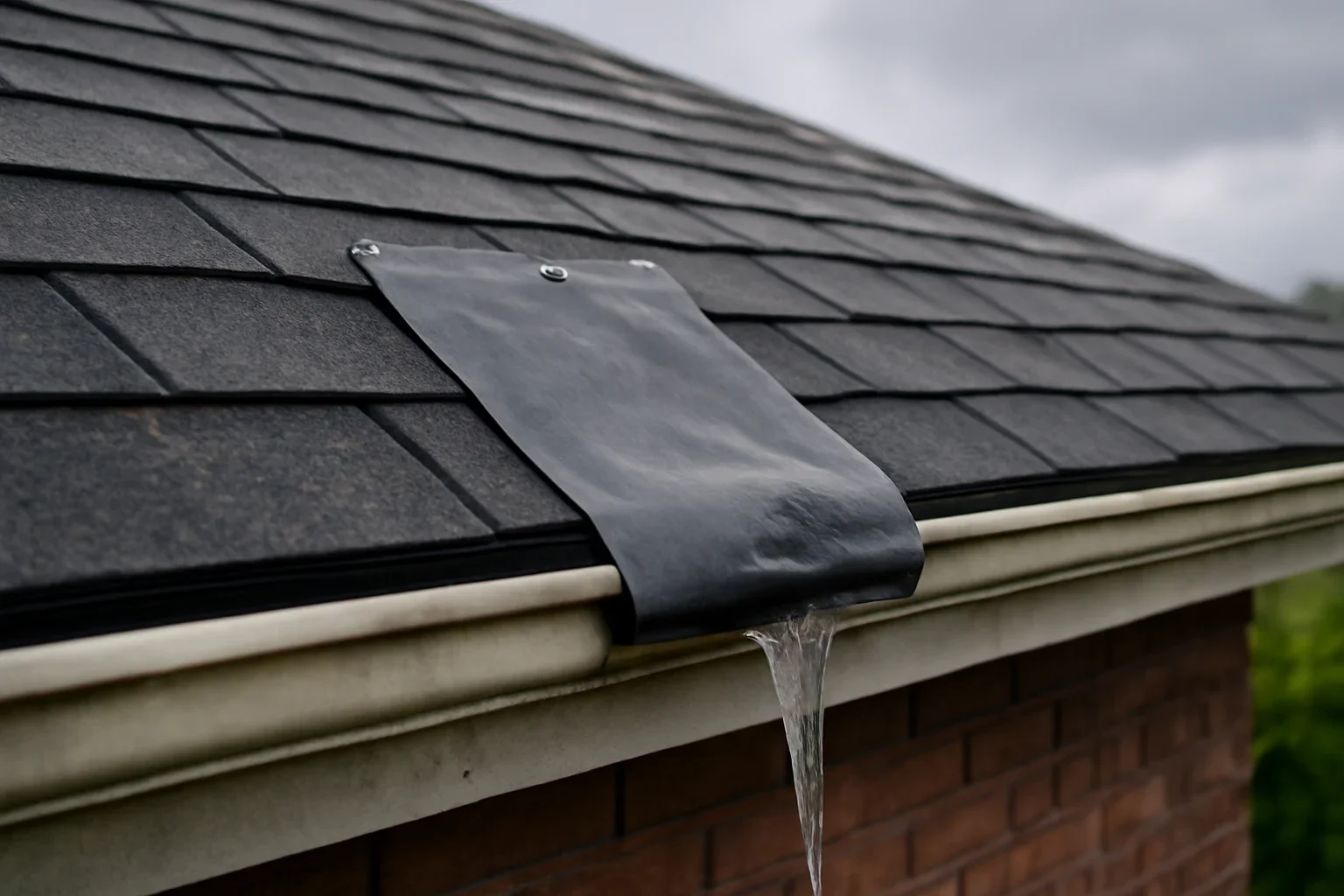 Roof detail supporting emergency roof-leak guide