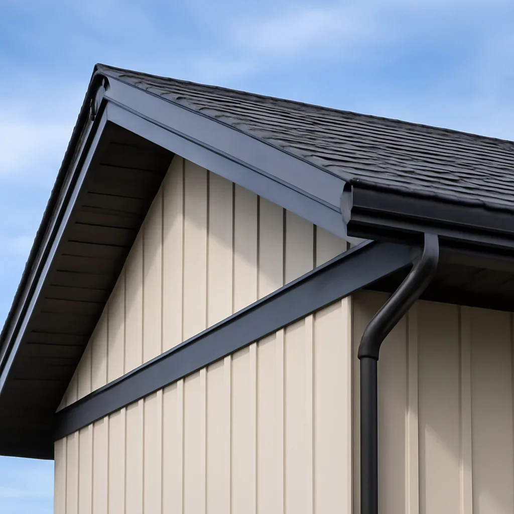 Completed roofing detail associated with exterior cladding