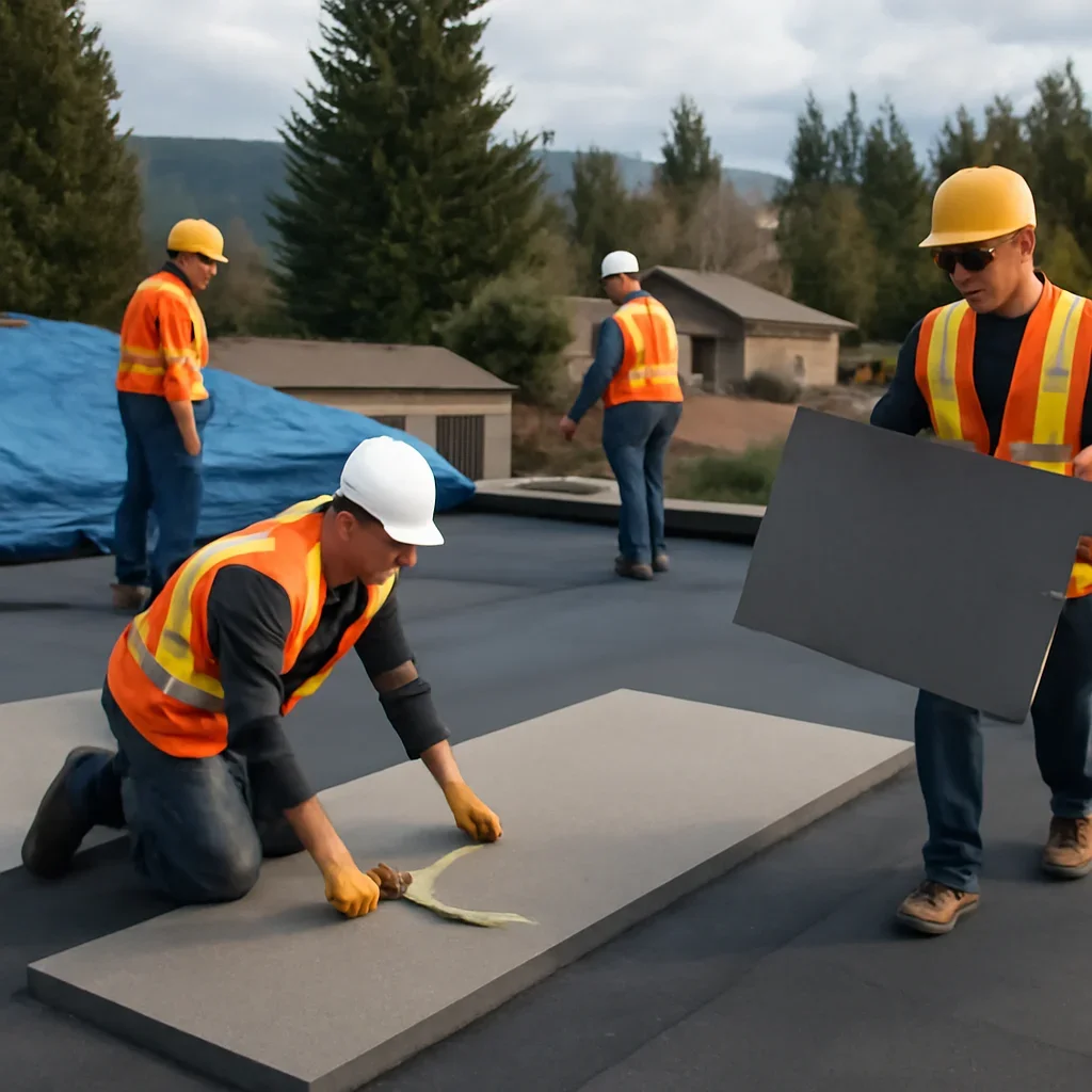Organized work process for flat roofing systems