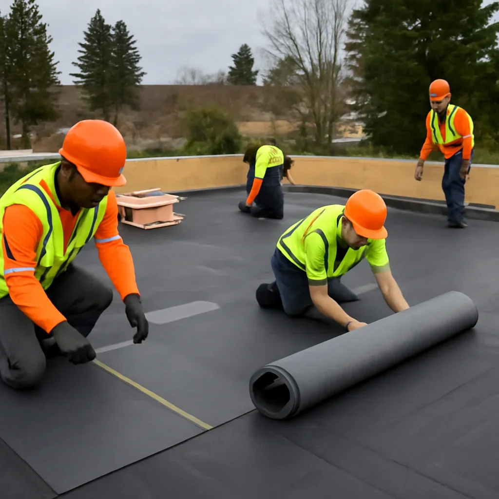 Organized work process for flat roofing