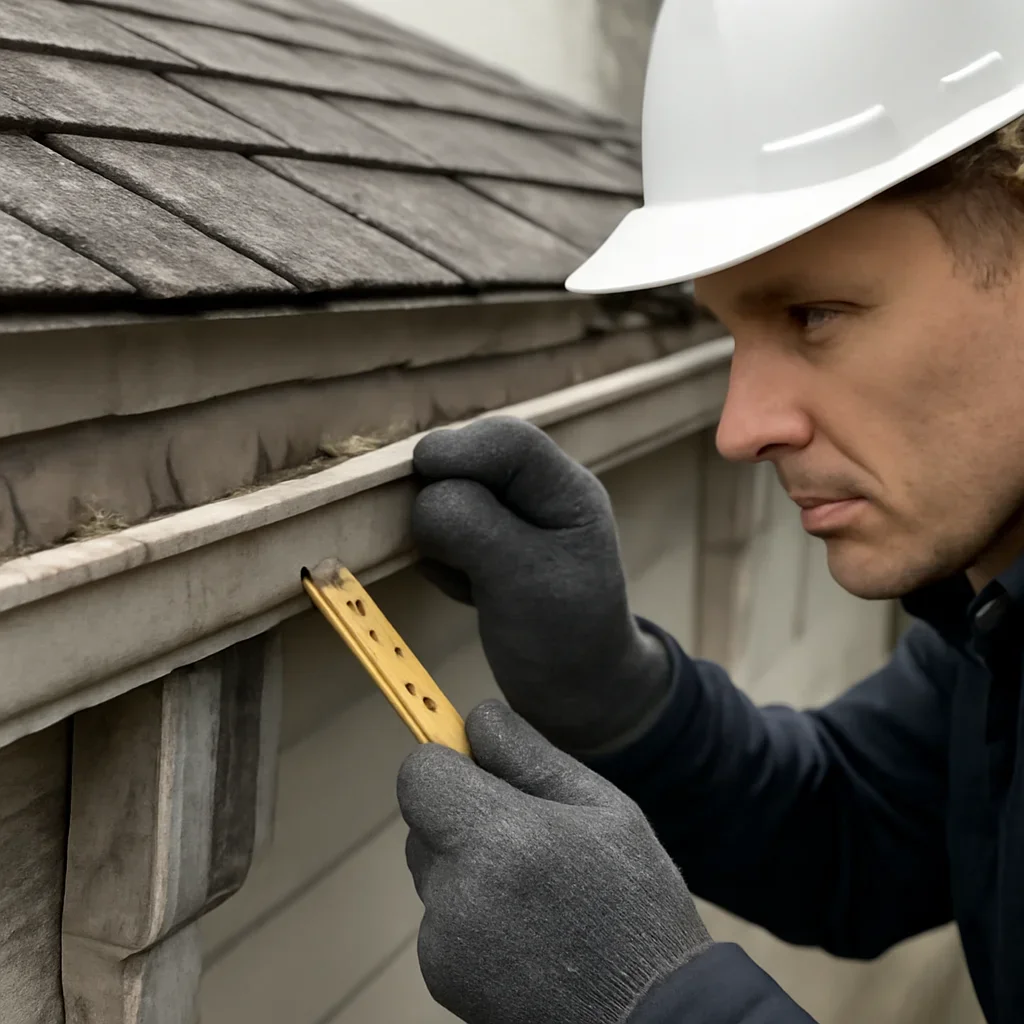 Close assessment of details connected to gutter repair