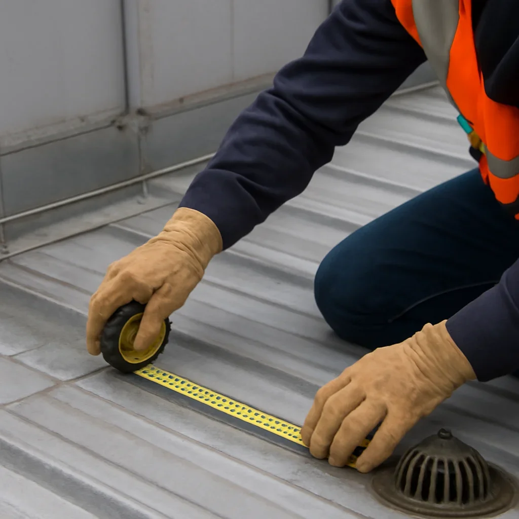 Close assessment of details connected to industrial roofing