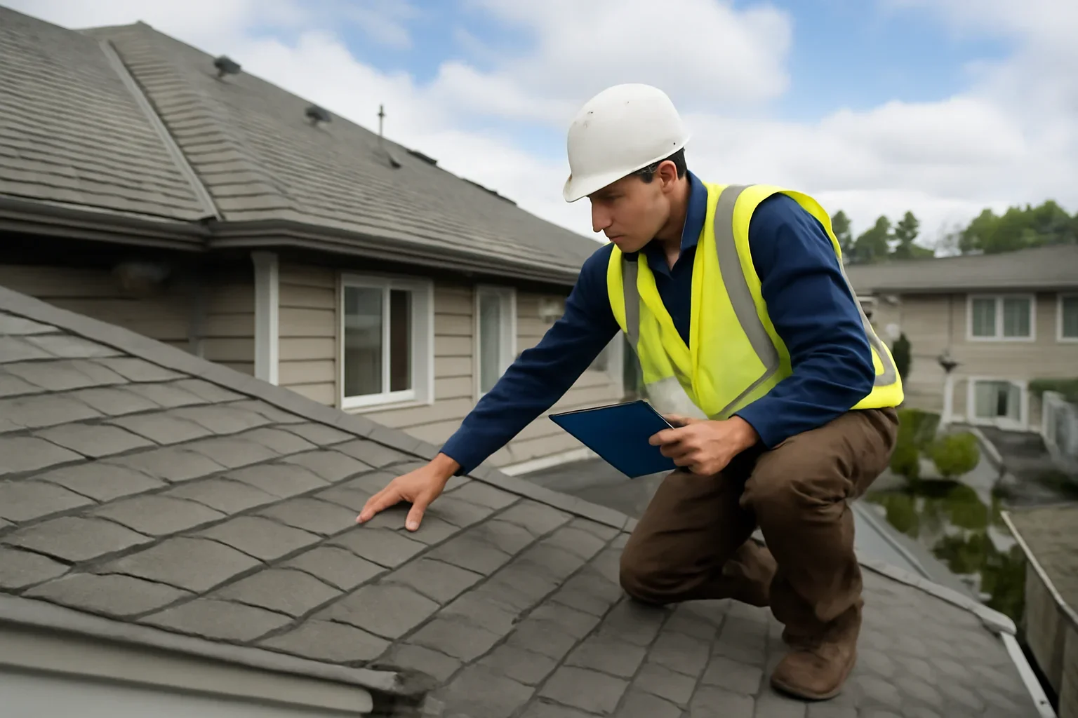 Professional roofing work related to multi-family roof inspection