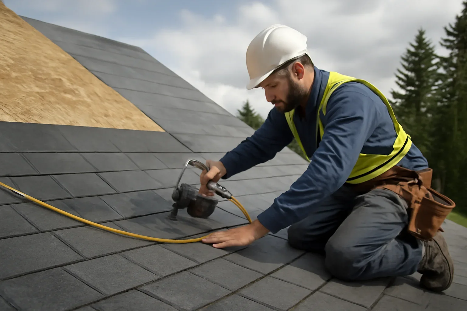 Professional roofing work related to new roof installation