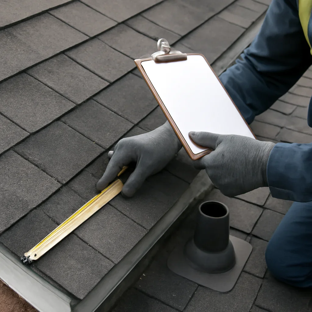 Close assessment of details connected to roofing for restoration companies