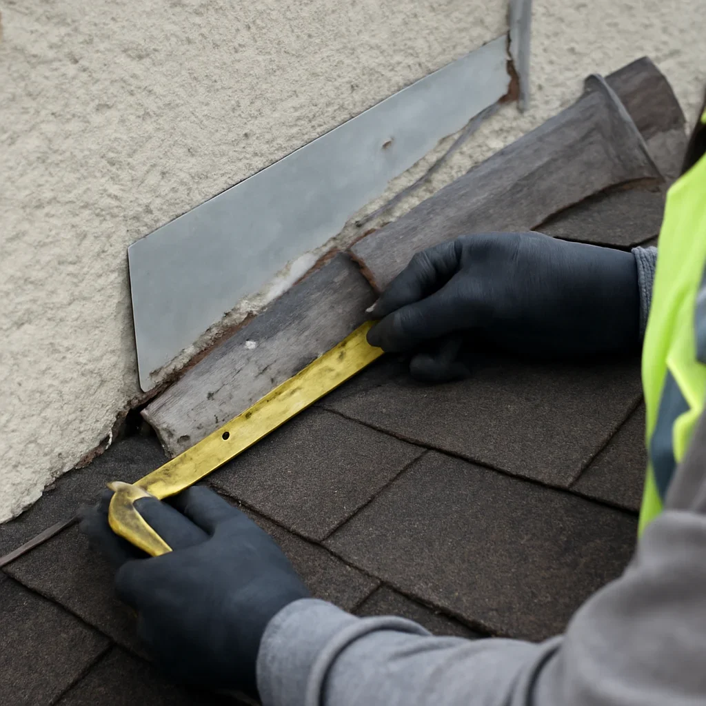 Close assessment of details connected to roof-to-wall flashing correction