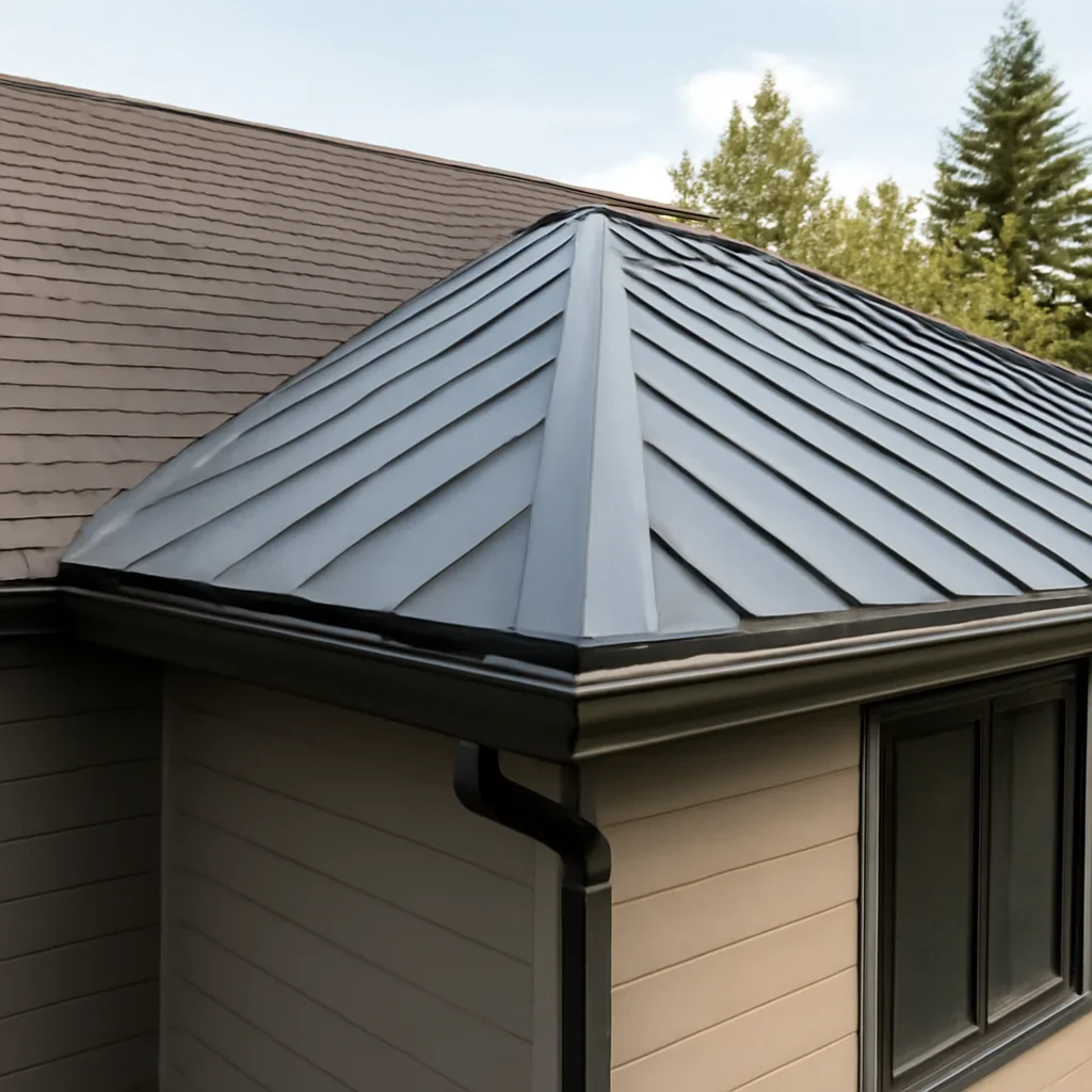 Completed roofing detail associated with roofing material comparison