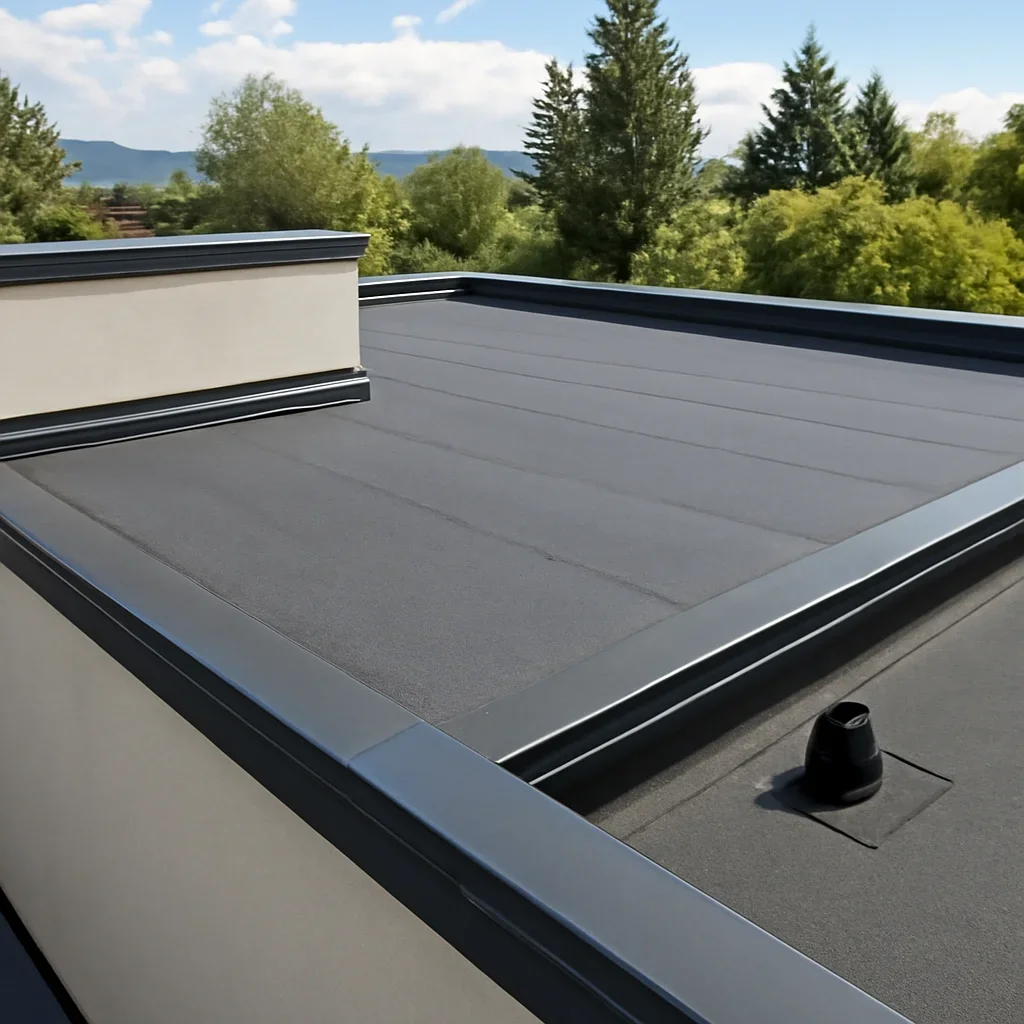 Completed roofing detail associated with sbs modified bitumen roofing
