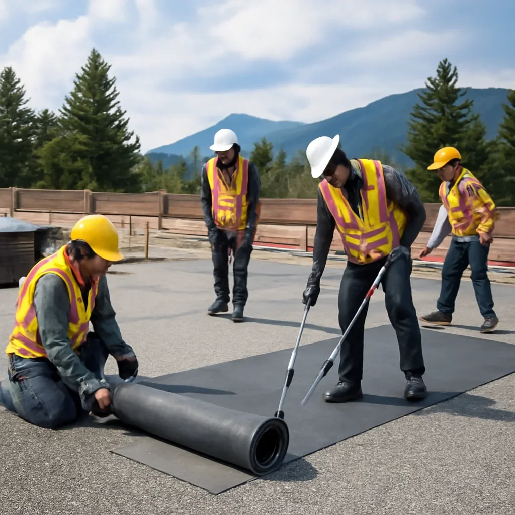 Organized work process for sbs modified bitumen roofing