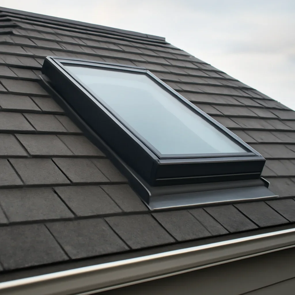 Completed roofing detail associated with skylight leak repair