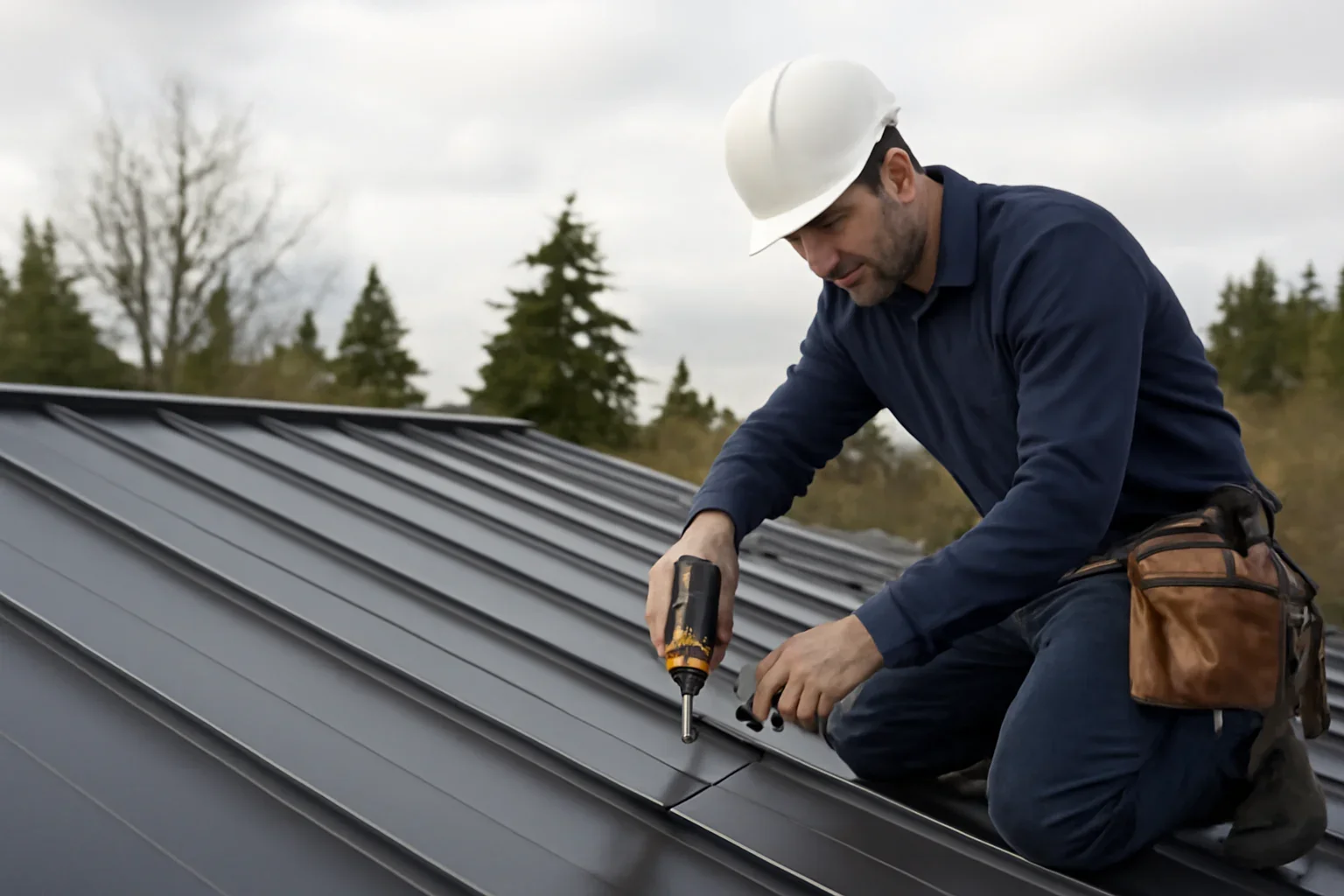 Professional roofing work related to standing-seam metal roof