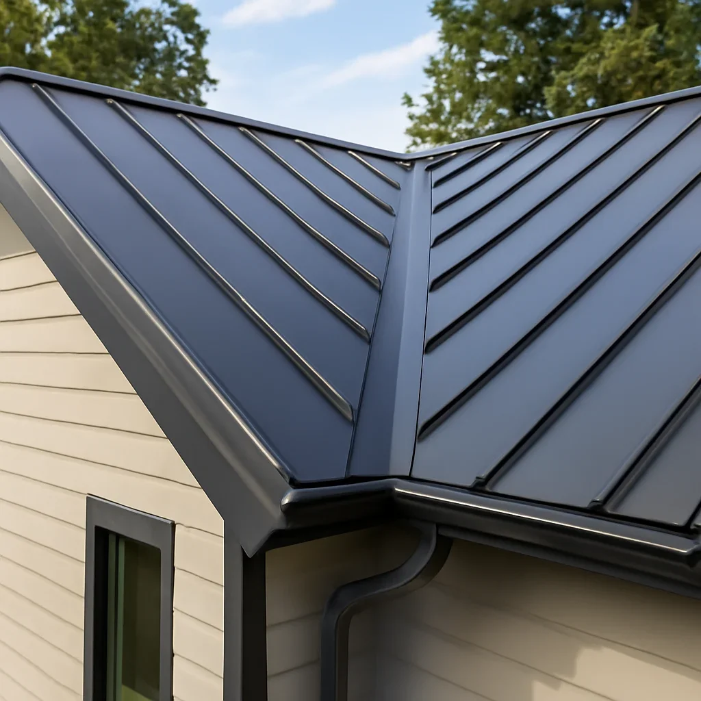Completed roofing detail associated with standing-seam metal roofing