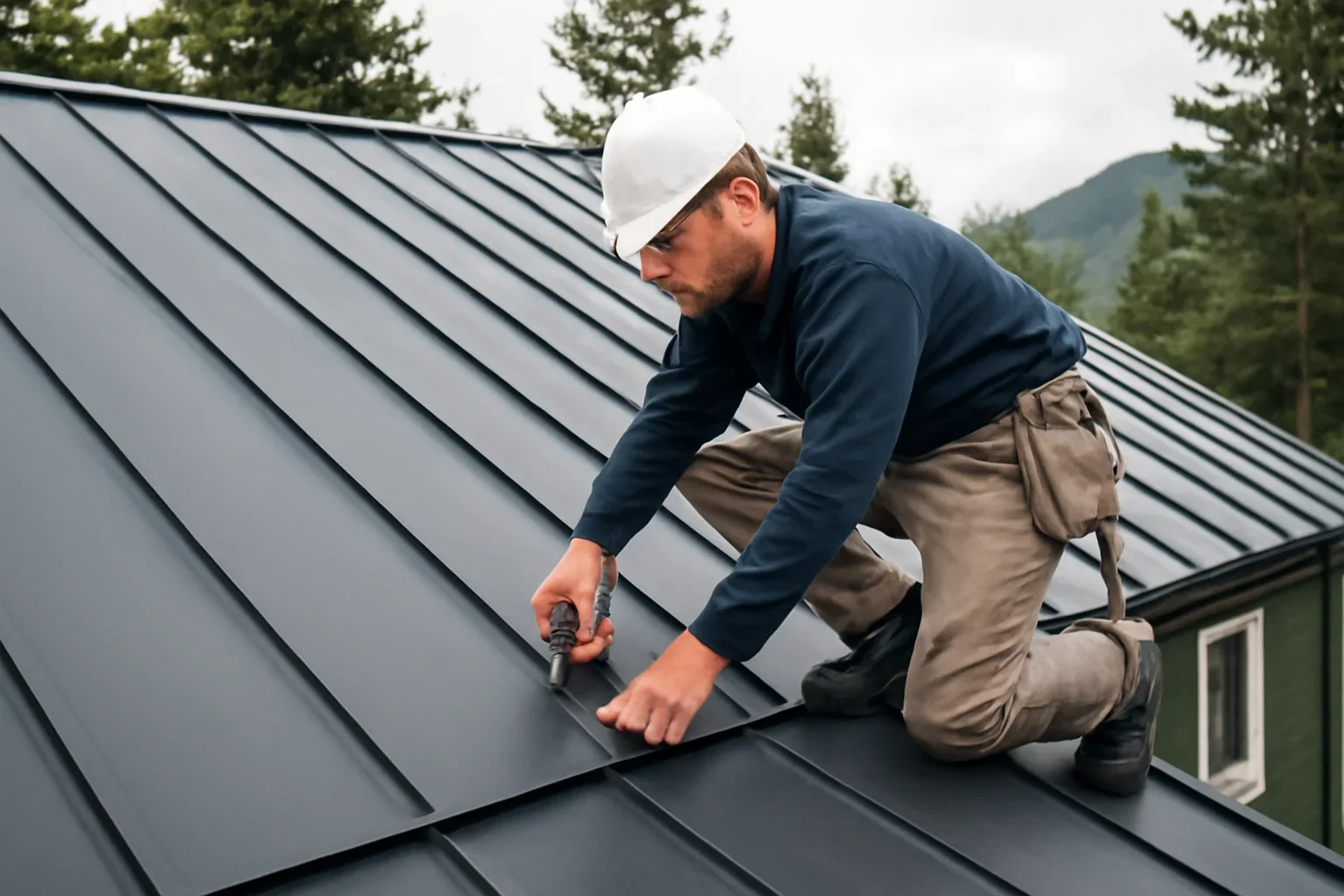 Professional roofing work related to standing-seam metal roofing