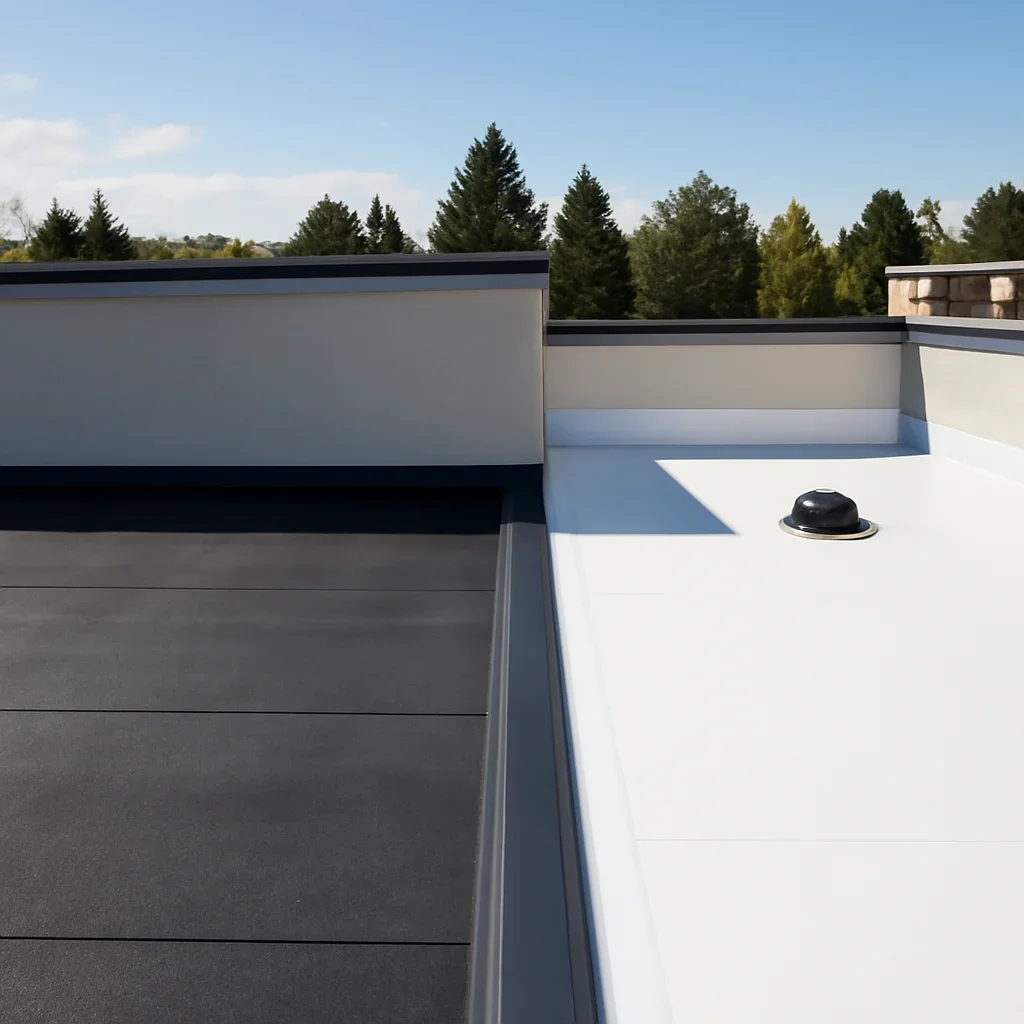 Completed roofing detail associated with torch-on vs. tpo roofing: which system fits your building?