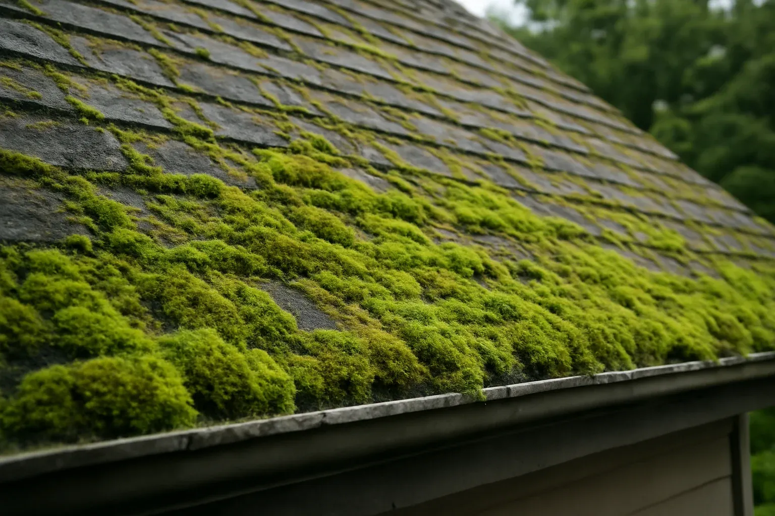 Roof detail supporting why moss grows on lower mainland roofs